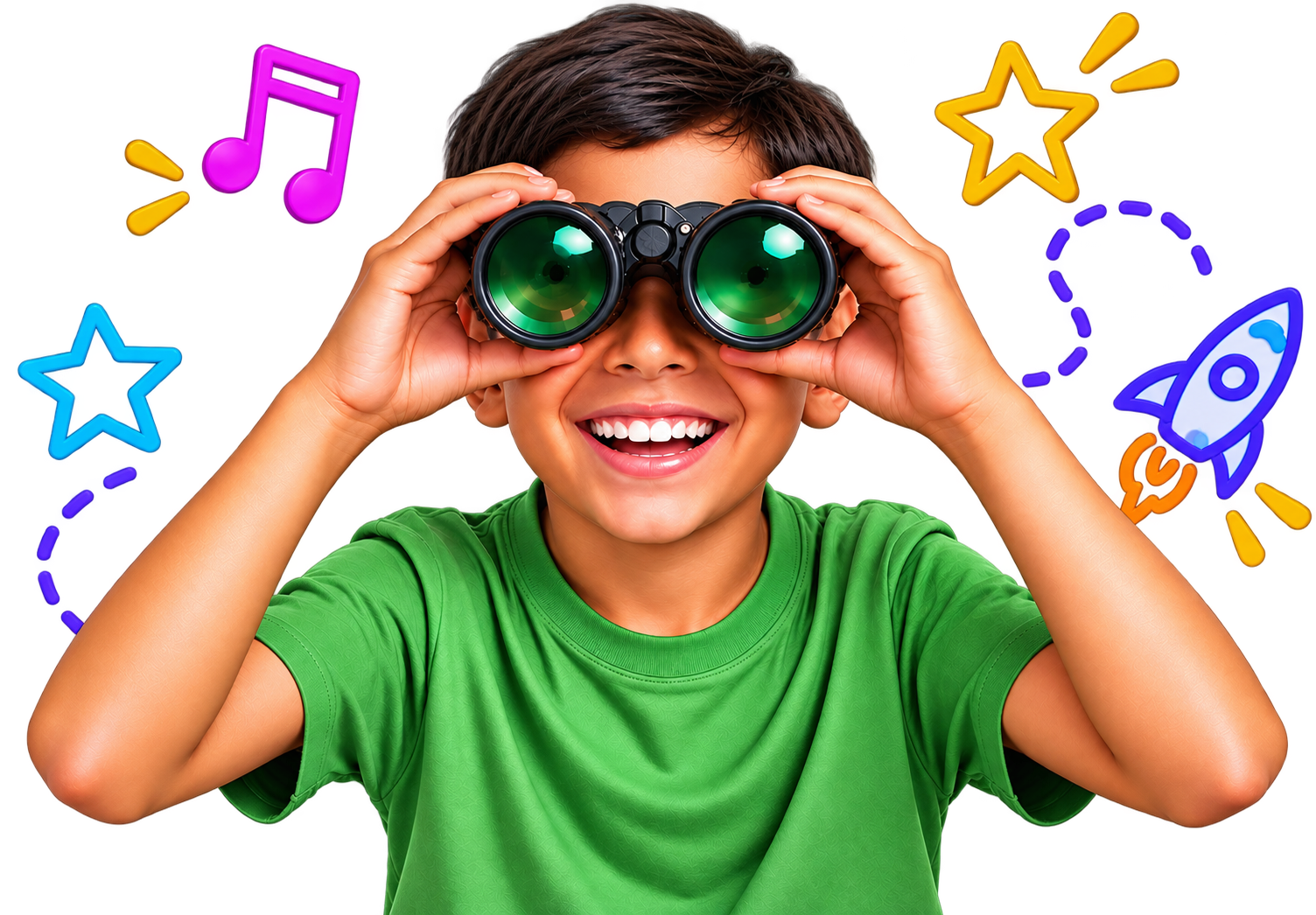 Boy looking through binoculars