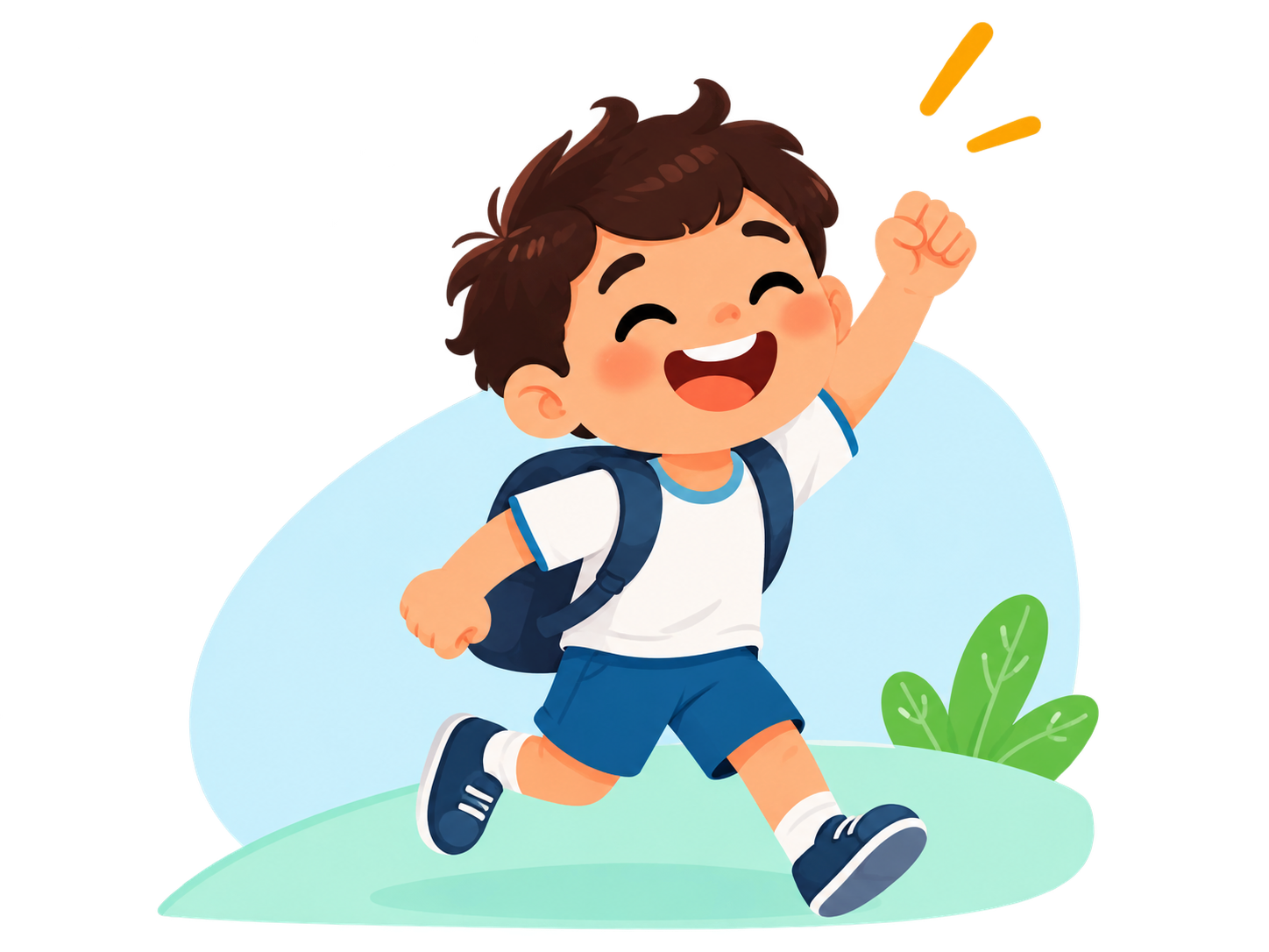 Boy walking excitedly with a backpack